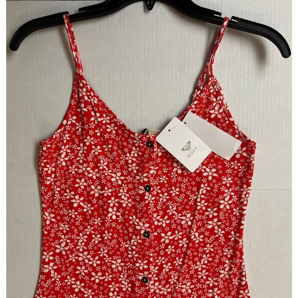Roxy Women Sz Small Seaside State Strappy Dress Poppy Red Floral - Picture 3 of 10